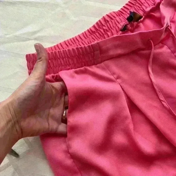 Rachel Roy Pleated silky hot pink wide leg trousers size large - Picture 3 of 7